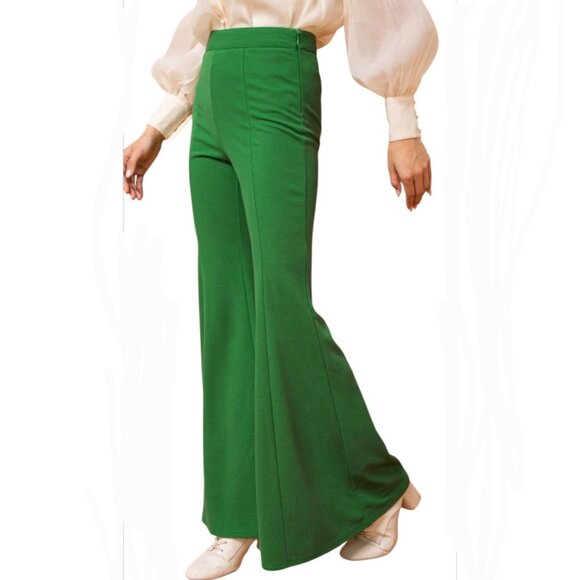 Flying Tomato Women Kelly Green High Waist Flared Bell Bottom Pants Stretch Sz S - Picture 1 of 15